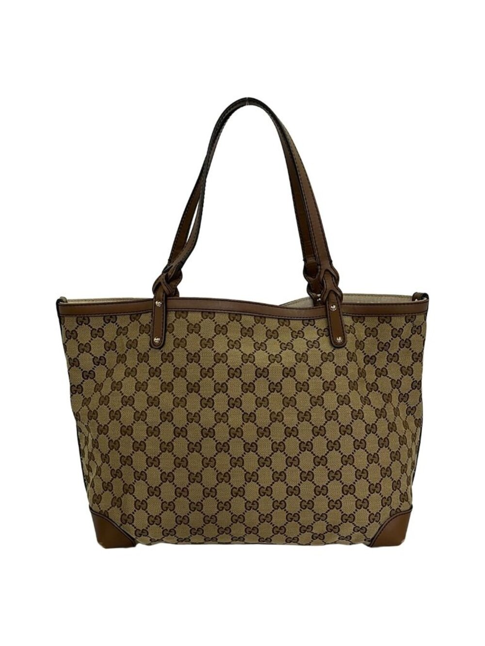 Gucci Tote Bag Craft GG Pattern Beige Brown Leather